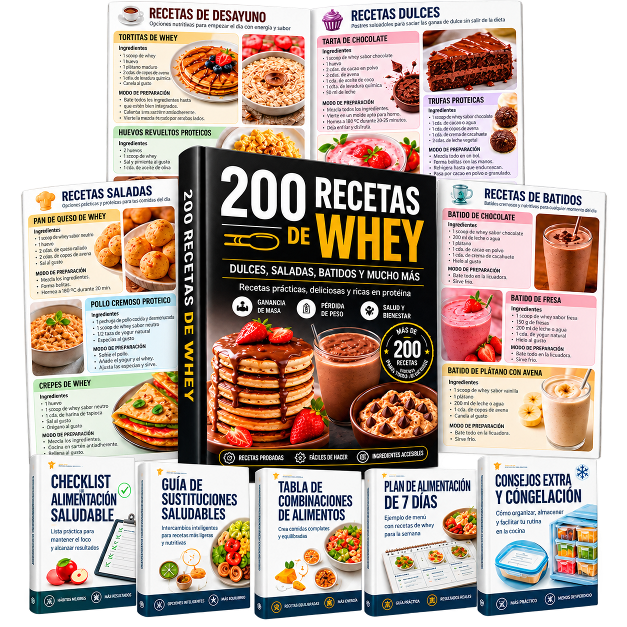 200 recetas con whey: dulces, platos salados, batidos y extras